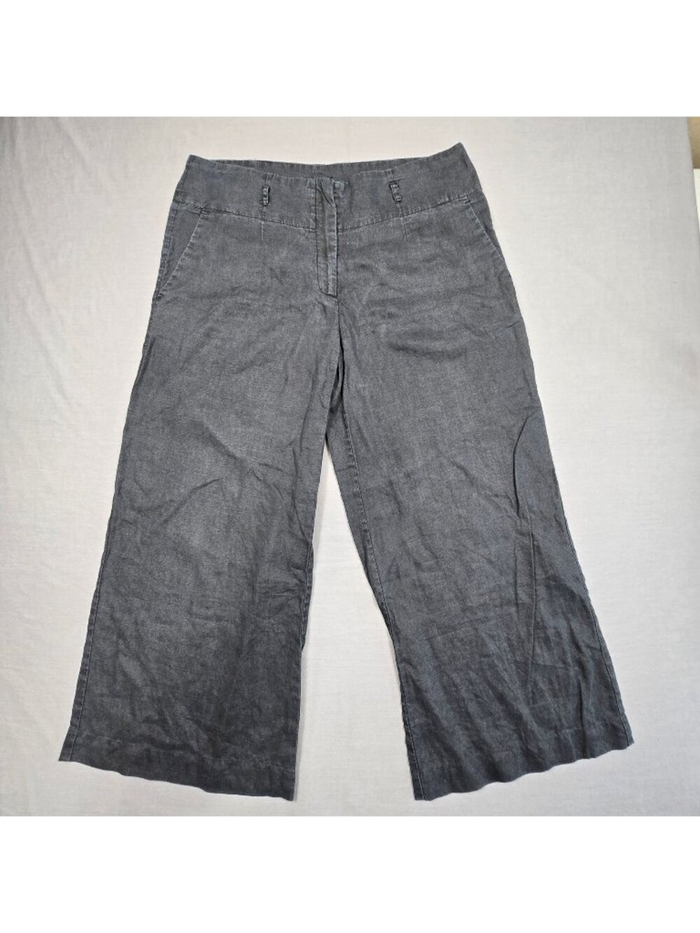 H&M Size 14 Womens Wide Leg Pants Black 100% Linen Casual Lightweight